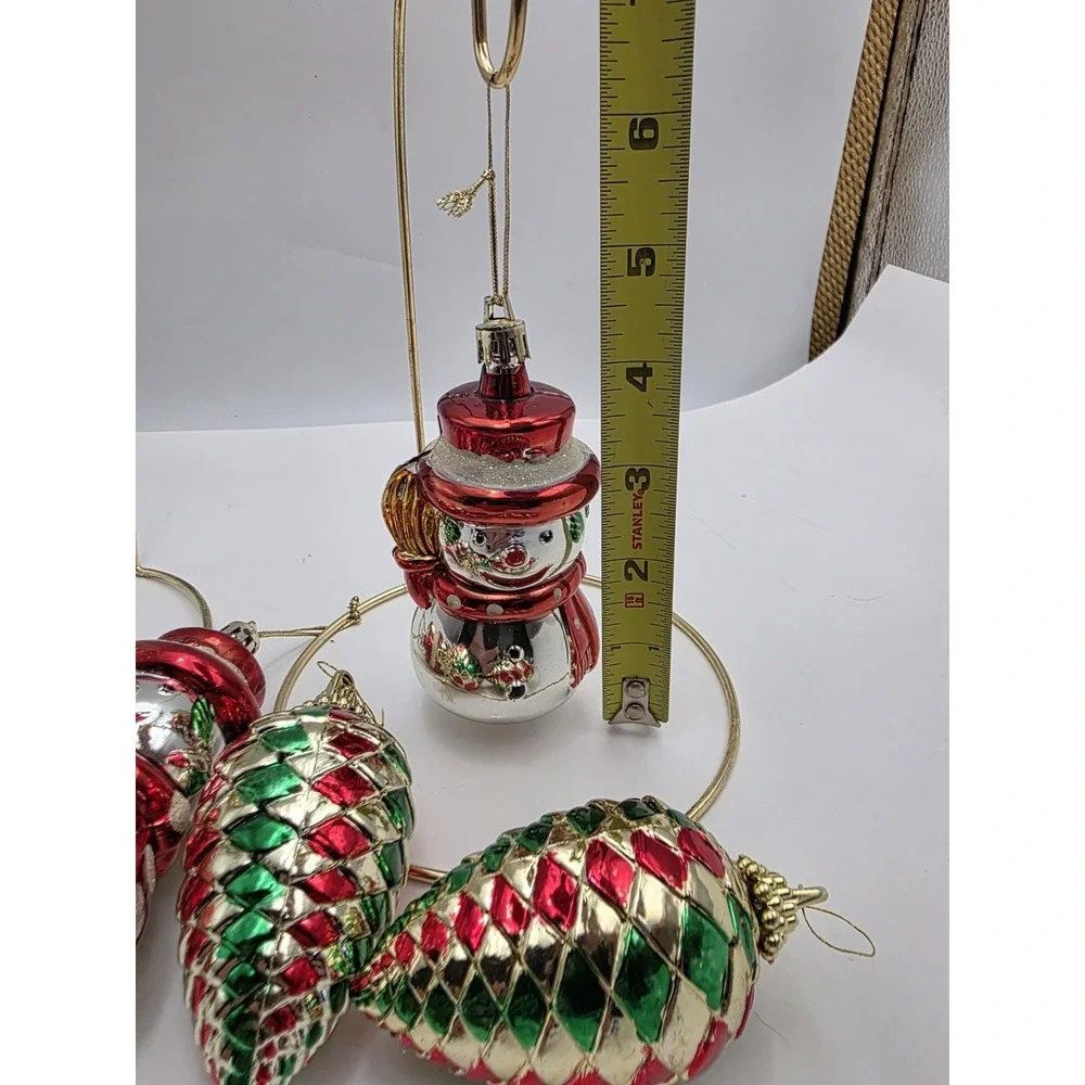 VTG Christmas Ornaments Lot 7Santa Snowman Pine Cone Red Green Gold Holiday
